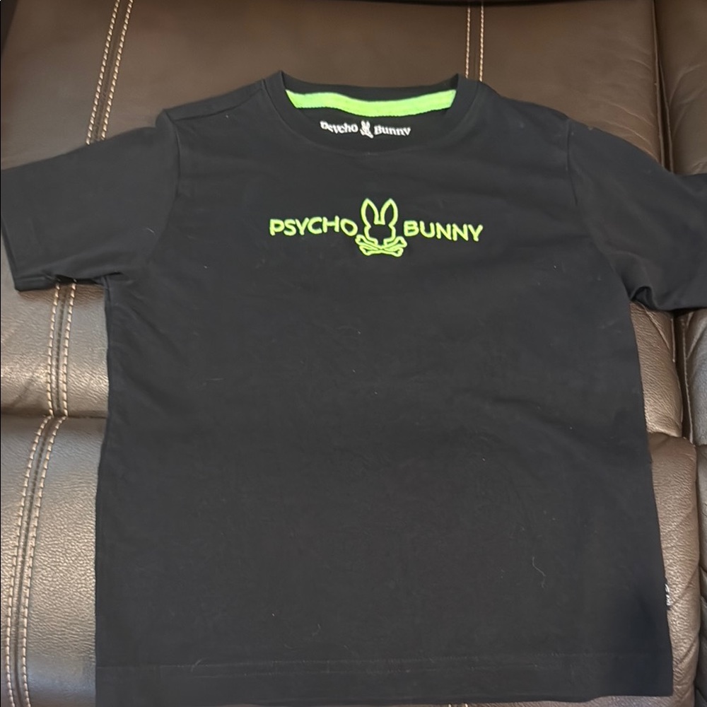 Psycho Bunny Black and Neon Green Kids T-Shirt